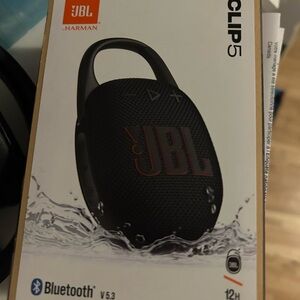 JBL Clip 5 Bluetooth Speaker in Black with Red Logo Accents